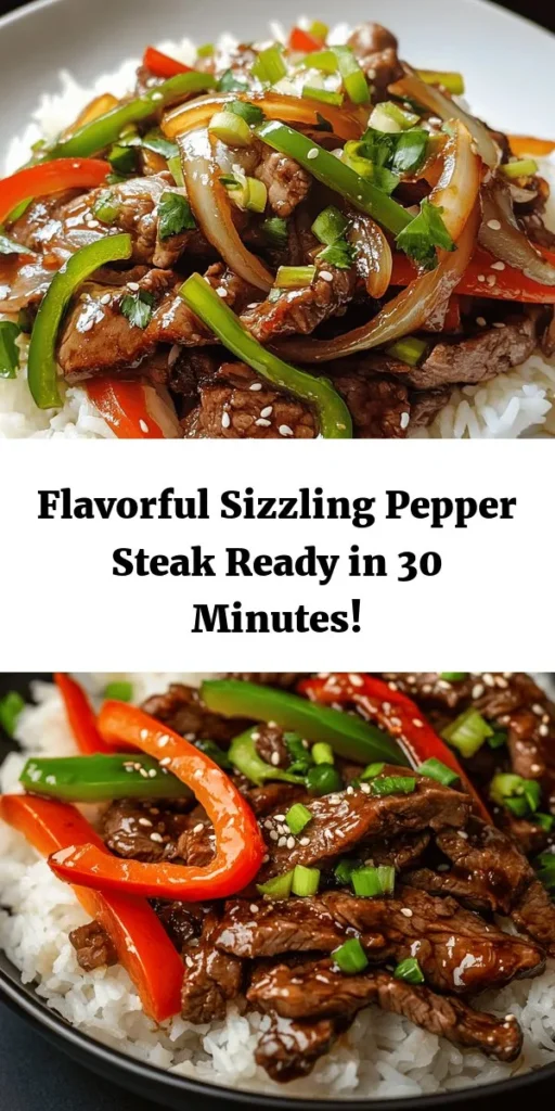 Sizzle up your dinner plans with this mouthwatering Sizzling Pepper Steak Delight! Made with tender flank steak and vibrant bell peppers, this easy-to-follow recipe combines savory soy and oyster sauce with fresh garlic and ginger for a flavor explosion. Perfectly served over rice and topped with green onions, this dish is sure to impress your family or guests. Quick to prepare and utterly delicious, it's a must-try for weeknight meals!