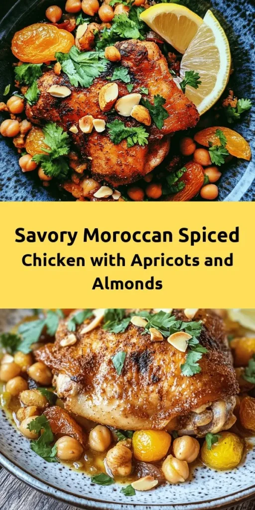 Discover the vibrant flavors of Moroccan cuisine with this Moroccan Spiced Chicken recipe! Juicy chicken thighs marinated in a fragrant blend of spices are browned to perfection, then braised with chickpeas and sweet dried apricots. Topped with crunchy almonds and fresh cilantro, this dish is truly a feast for the senses. Perfect for a cozy dinner or impressing guests, serve it with couscous or crusty bread. Enjoy this culinary adventure today!