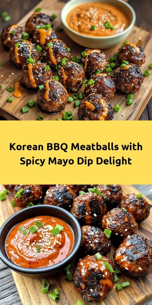 Get ready to elevate your appetizer game with these mouthwatering Korean BBQ Meatballs served with a spicy mayo dip! Made with a flavorful mix of ground beef, breadcrumbs, and Korean spices, these bite-sized delights are baked to perfection. The creamy dip, combining mayonnaise and Sriracha, offers a zesty kick that pairs perfectly with the savory meatballs. Perfect for parties or a cozy night in, this easy recipe is sure to impress your guests!