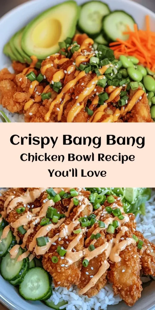 Try this irresistible Bang Bang Chicken Bowl that's perfect for meal prep or a family dinner! Juicy, crispy chicken coated in a savory cornstarch blend and paired with a creamy, spicy Bang Bang sauce makes each bite unforgettable. Served over a bed of fluffy jasmine rice, fresh vegetables, and creamy avocado, it’s a flavor-packed dish everyone will love. Quick to prepare and great for sharing, it’s a win for any night of the week!
