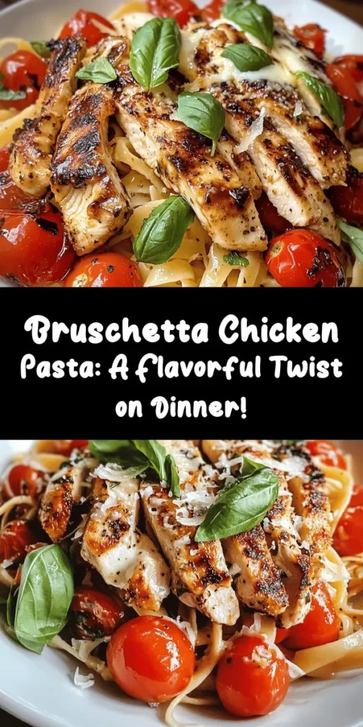 Get ready to enjoy a delicious and vibrant Bruschetta Chicken Pasta that's perfect for any night of the week! This easy recipe features succulent chicken breasts, al dente pasta, and a fresh cherry tomato blend tossed in fragrant garlic and basil. Drizzled with balsamic vinegar and topped with gooey mozzarella, it’s a delightful dish that brings a touch of Italian flair to your dinner table. Ready in just 35 minutes, it serves four and is sure to impress!