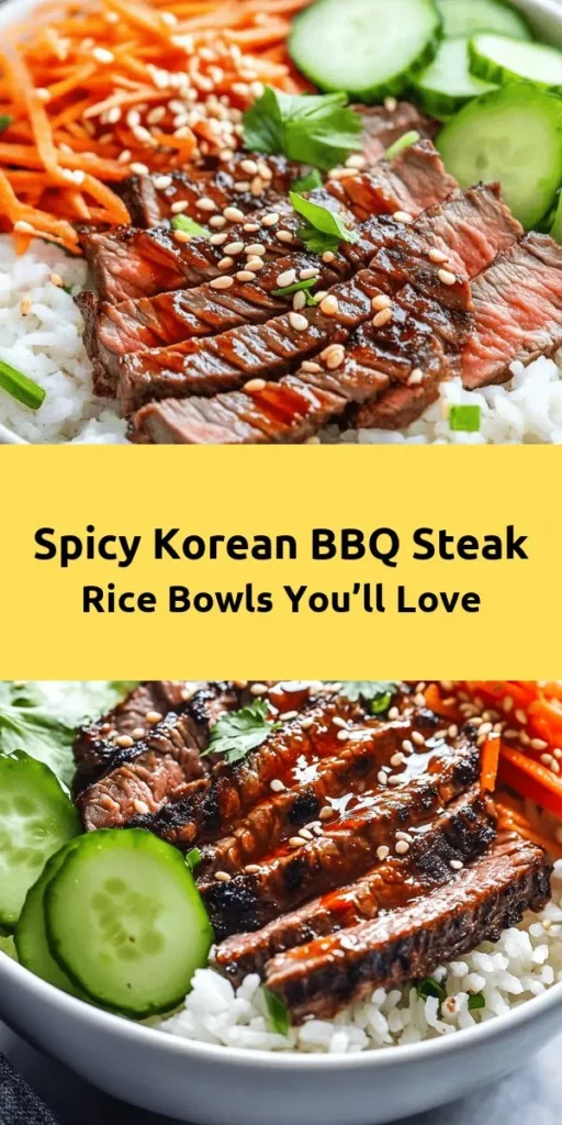 Whip up a flavor-packed meal with these Korean BBQ Steak Rice Bowls featuring a spicy cream sauce! Marinate flank steak in a savory blend of soy sauce, garlic, and ginger, then sear to perfection. Serve over fluffy jasmine rice and load up with crunchy cucumbers, carrots, and tangy kimchi. Drizzle with a creamy gochujang sauce for the perfect kick. Ready in just 30 minutes, this dish is sure to impress at dinner!