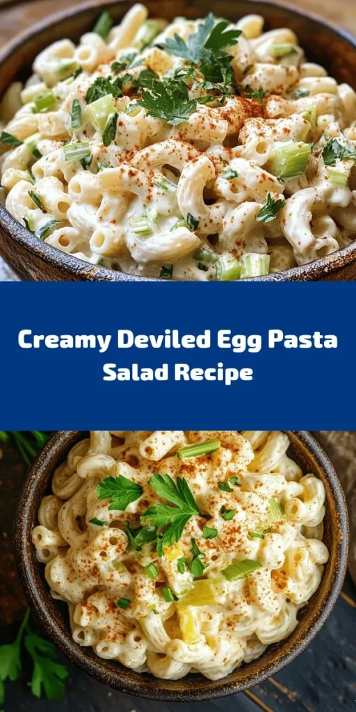 Looking for a delicious twist on a classic dish? Try this Deviled Egg Pasta Salad! It's creamy, flavorful, and packed with protein. Made with elbow macaroni, hard-boiled eggs, and a tangy dressing of mayonnaise and Dijon, this salad is perfect for picnics, potlucks, or a quick lunch. The addition of green onions, celery, and sweet pickles adds crunch and zest. Refrigerate for at least 30 minutes for the best flavor. Enjoy this tasty blend chilled!