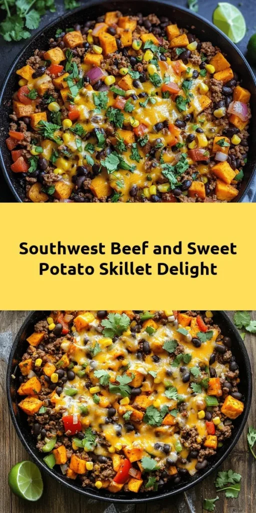 Savor the flavors of the Southwest with this delicious Ground Beef and Sweet Potato Skillet! Packed with ground beef, diced sweet potatoes, vibrant veggies, and spices, this one-pan meal is a satisfying and easy dinner option. In just 30 minutes, you’ll have a flavorful dish loaded with black beans, corn, and melted cheese, perfect for the whole family. Garnish with fresh cilantro and serve with lime wedges for a delightful finish. Enjoy!